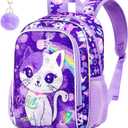 Girls Toddler Cat Backpack, Water Resistant Sequins Kindergarten Bookbag, 13" Preschool Backpacks for Little Kids - Cat Purple