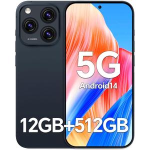 S16 ProMax Unlocked Phones, 12GB+512GB,Snapdragon 888, 6.8''HD Screen, 108MP+48MP Camera Unlocked Smartphone, Large 5000mAh, Android 14 SmartphoneFace ID/Navigate/5G/GPS (Blue)