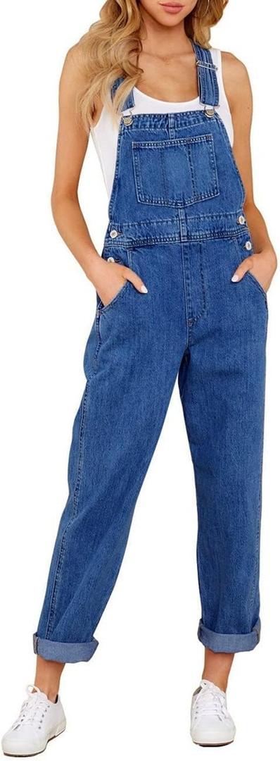 Vetinee Womens Classic Adjustable Straps Pockets Denim Bib Overalls Jeans Pants (Medium, Boyfriend Overalls-cody Blue)