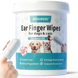 SET OF 3, MEDUWEDU Wider Ear Cleaner Finger Wipes 60 Counts, Dog Ear Cleaner, Grooming Kit Care for Dogs and Cats, Otic Cleaning Pads, Remove Wax, Dirt & Stop Smelly, Itchy, Non-Irritating, Coconut Scent