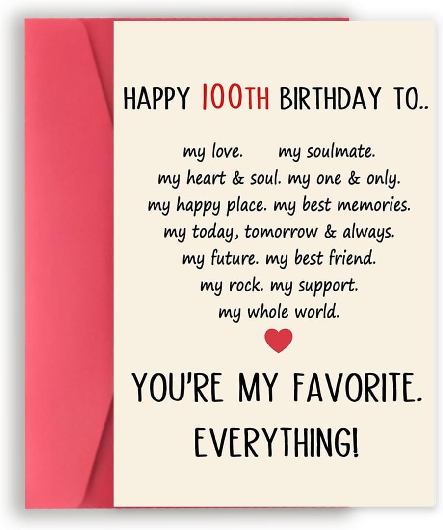 Funny 100th Birthday Card for Men Women, Sweet 100 Year Old Bday Gift Ideas for Lover, 100 Birthday Decorations for Husband Wife Couple, Love Card