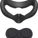 SUPERUS Silicone Face Cover Pad for Oculus/Meta Quest 2 with Lens Protector, Anti-Light Leakage Cleanable Face Pad & Lens Cover Accessories Kit Keep Your VR Headset Sweat-Free (Black)