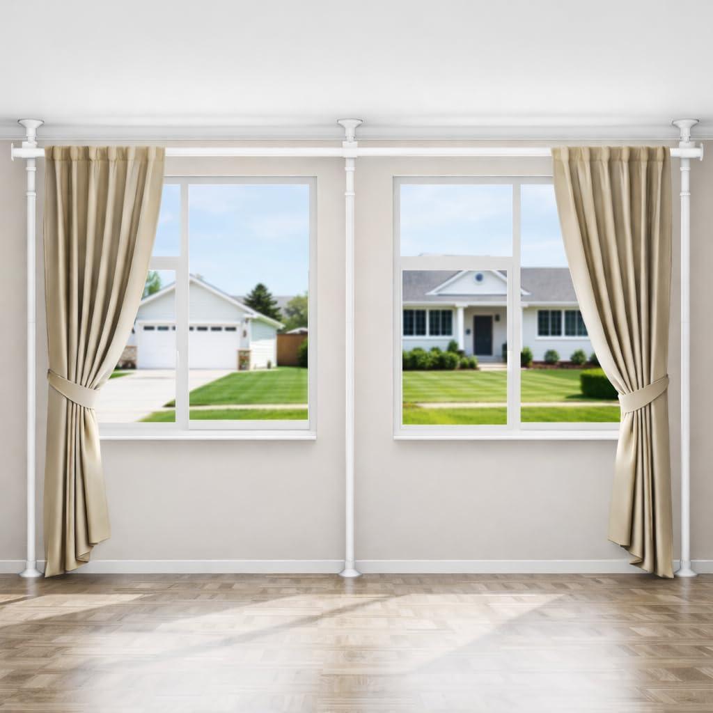 ALLZONE Tension Curtain Rods for Windows, Adjustable 31 to 83 Inch Wide, Freestanding Curtain Rods No Drilling, Apartment Renter Friendly, Heavy Duty, for Room Divider, Doorway, 63 to 130 Inches Tall