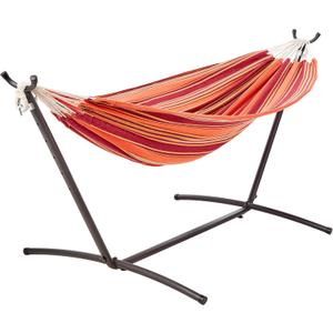 Amazon Basics Double Hammock with 9-Foot Space Saving Steel Stand and Carrying Case, 2 Person, 450 lb Capacity, Sunset Orange Stripe, 110" x 47" x 43", Outdoor