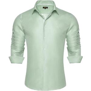 DiBanGu Mens Silk Paisley Dress Shirts,Long Sleeve Button Down Shirt Casual Regular Fit Shirt for Men Wedding Party (X, Solid Sage Green)