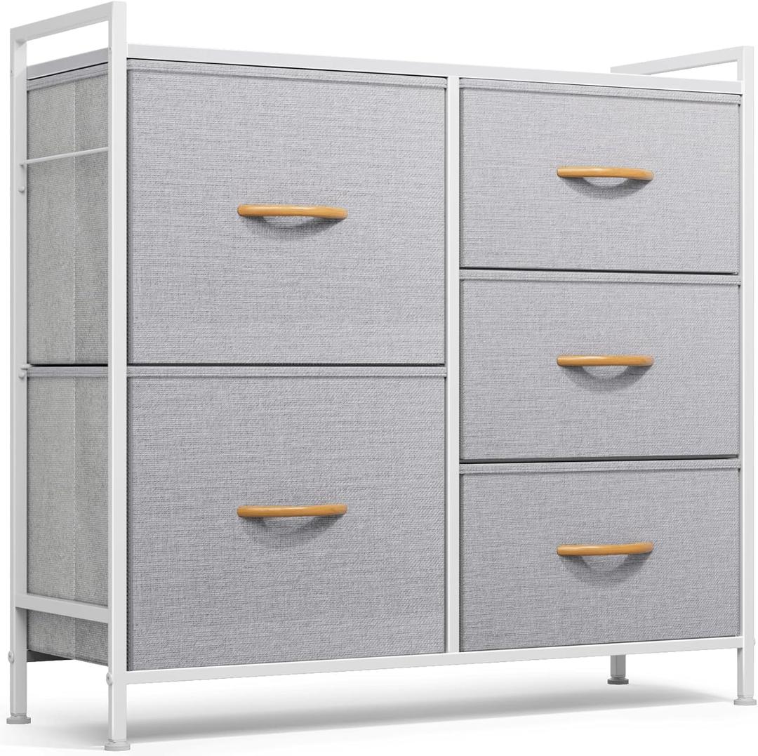 ROMOON Dresser for Bedroom, Storage and Organizers for Closet with 5 Drawers, Small Fabric Dresser and Chests of Drawers for Kids Bedroom, Nursery, Living Room, Hallway (Grey)