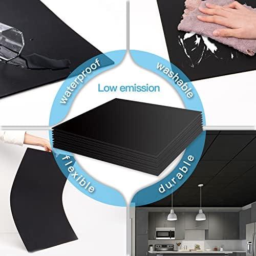 Art3d 12-Pack Smooth Drop Ceiling Tile 2ft x 2ft - Fire-Rated, Waterproof, Reusable - Premium PVC, No Sag and Breakage - Cover 48 Sq. Ft, Black (24*24)