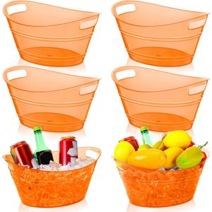 meekoo 6 Pcs Plastic Ice Buckets Bulk with Handles 4.5L Oval Storage Tub Large Capacity Ice Drink Bucket for Party Bar Beverage Bottle Cooler (4.5 L, Orange)