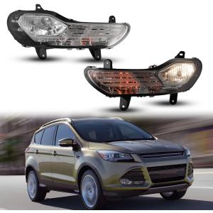 Nixon Offroad Fog Light Set for Escape 2013-2016 w/Turn Signal Light + Halogen Bulbs + Bracket, Fog Light Assembly, Fog Lamp Combo Replacement Chrome Black Cover Clear Lens - H10 12V 42W