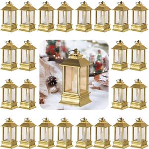 Gold Lanterns Decorative Indoor: 24 Pcs Mini Lanterns for Wedding Table Centerpieces Small Battery Powered LED Lights Bulk for Party Christmas Decor