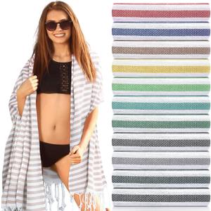Preboun 12 Pcs Turkish Cotton Beach Towel Bulk 40 x 71'' Oversized Turkish Beach Blanket Quick Dry Extra Large Pool Towel for Adult Absorbent Sand Free Towels for Bathroom Travel(Mix Color,Stripes)