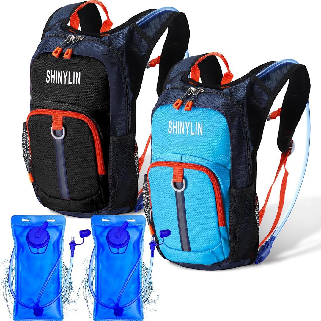 2 Pcs Kids Hydration Backpack with 1.5l Water Bladder Lightweight Kids Hiking Backpack Water Rucksack for Boys Girls Climbing Running (Blue, Black)
