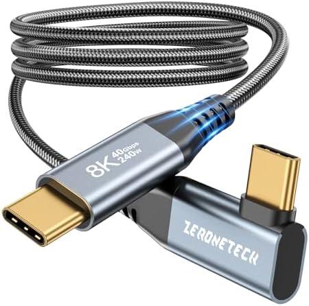 USB C Monitor Cable 8K@60Hz/4K@144Hz, 40Gbps High Speed Data Transfer, Right Angle Display Video Cable 90 Degree, USB C 3.2 Gen 2x2, 240W Fast Charge for iPhone 16,MacBook,iPad,Lenovo,KYY,SSD,-3.3FT