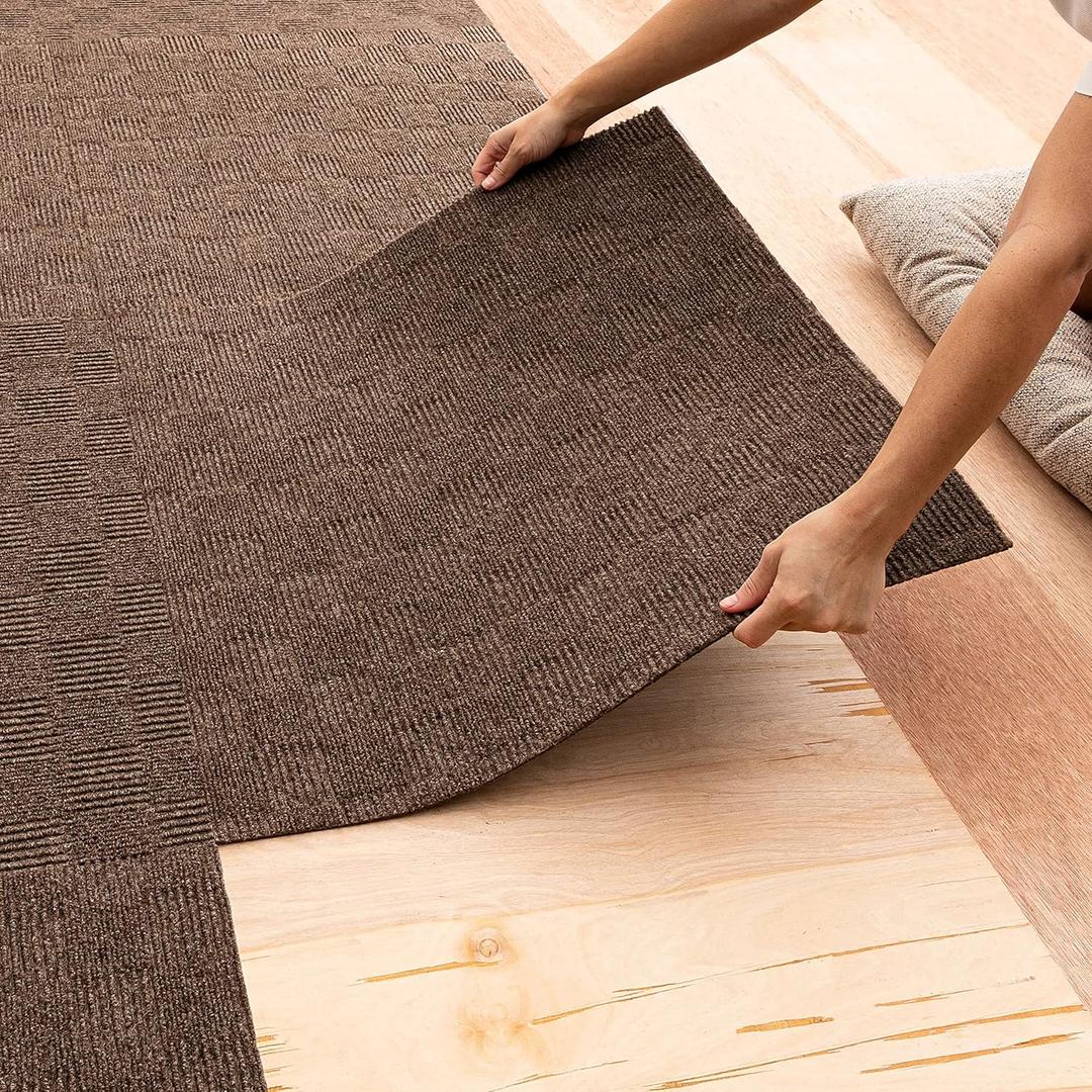 Mohawk Home 24" x 24" Indoor/Outdoor 0.25" Pile Height, Peel and Stick Carpet Tile, Brown Polyester, (15 Tiles) (60 sqft/Box)