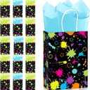 Funrous 16 Pcs Neon Party Favor Bags with Tissue Paper Glow in The Dark Gift Bags with Handle Neon Goodie Candy Treat Baggies for Glow Theme Birthday Baby Shower Party Decoration Supplies
