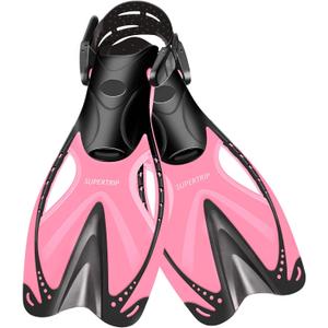 Supertrip Kids Snorkel Fins, Swim Fins for Lap Swimming, Adjustable Short Flippers, Travel Size Diving Fins Scuba Fins, Snorkeling Gear for Kids Boys Girls Age 6-14