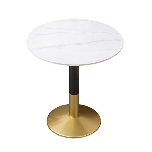 HYYTEIBL 27.5" Round Marble Top Dining Table, White Stone Top and Sturdy Metal Base, Modern Style for Dining Room, Living Room, Coffee Room