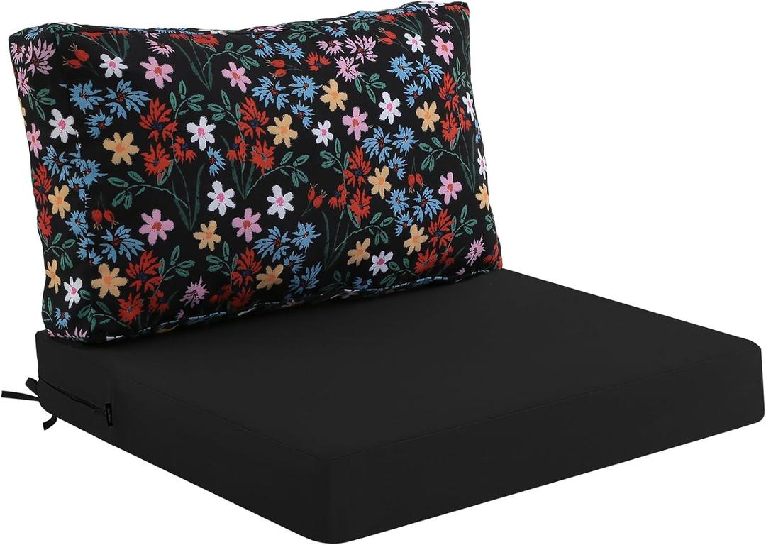 idee-home Outdoor Cushions for Patio Furniture, Outdoor Seat Cushion, Waterproof Hampton Bay Deep Seat Replacement Couch Chair Cushions for Garden Lawn Backyard Deck, 28.5 x 28.5 Floral Pattern (Maple Blossom Black)