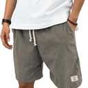 Hardaddy Mens Corduroy Shorts Elastic Waist Drawstring Casual Summer Beach Lounge Short (Green, XL)