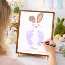 5 x Easter Bunny Footprints, Baby First Easter, Newborn Footprint Kit, Baby Keepsake, Some-Bunny Loves You, Framed Gift for New Mom, Nursery Decor, Infant Memory DIY Footprint Art Display (Wood Brown)