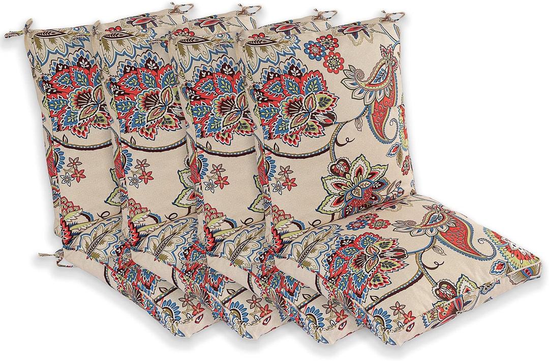 Set of 4 Outdoor Dining Chair Cushions, Comfort Patio Seating Cushions, 44 x21x4.5 inch, Single Welt and Zipper (Khaki Floral), 4 Pack