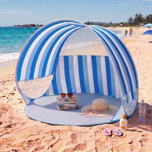 WILLBOND Pop up Beach Tent, Blue Stripe Easy Setup Sun Shelter Beach Shade for Kids & Adults, Portable Lightweight Waterproof Baby Canopy Cabana for Camping Outdoor Family Activities (4 People)