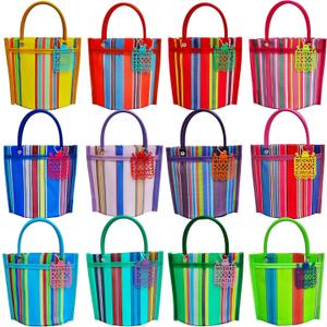 12 Mini Mercado Bags For Fiesta Mexicana Party Favors & Mexican Papel Picado Gift Tags (Multicolor)