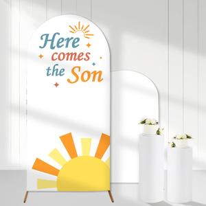 Here Comes The Son Arch Backdrop Covers, 6 Ft Boho Sunrise Stretchy Arch Backdrop Stand Cover, Photography Background Arch Stand Cover for Baby Shower Gender Reveal Party Decor