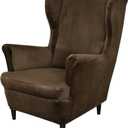 Wing Chair Slipcovers, 2 Piece Stretch Wingback Chair Cover Soft Velvet Armchair Covers with Elastic Bottom for Living Room Bedroom (Brown)