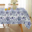 SASTYBALE Spring Summer Tablecloth 52 x 70 Inch, Rectangle Vintage Blue and White Floral Table Cloth, Washable Spill Proof & Wrinkle Free Polyester Table Cover for Party, Picnics, and Dinner Decor