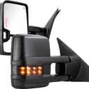Towing Mirrors for Toyota Tundra 2007-2021, Tow Mirror for Toyota Sequoia 2008-2017 with Power Glass Heated Arrow Turn Signal Light Running Light Blind Spot Monitoring Extendable Fold Pair Set (Smoke) (Black)