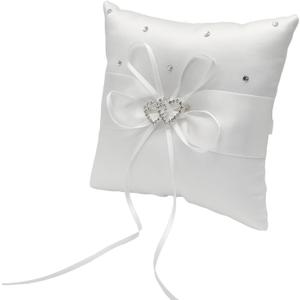 Luomorgo 1 Pack Ring Bearer Pillow - Rinestone Embellished Ring Bearer Cushion for Beach/Garden Weddings, Keepsake Holder with Ribbon Bow (White)