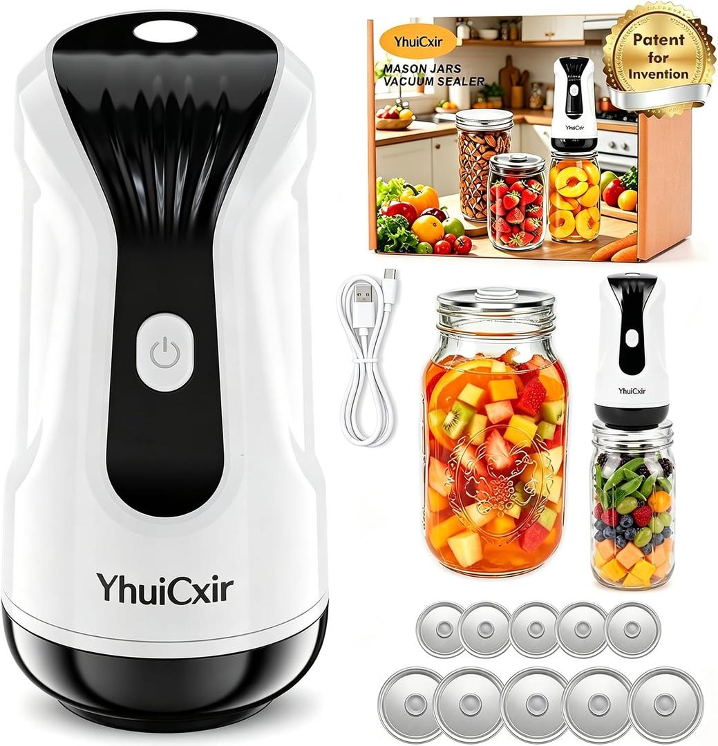 Mason Jar Vacuum Sealer with Reusable Wide & Regular Mouth Lids | Fast Vacuum Sealing, Easy to Open Lids, Portable Electric Canning Sealing Machine for Meal Prep & Pantry Food Preservation