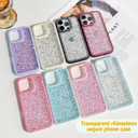 2 x for iPhone 13 Pro Case, Sparkly Crystal Diamonds Rhinestone Border with Shiny Glitter Sequins Phone Cover for Women Girls, Transparent TPU Bling Slim Protective Case for iPhone 13 Pro