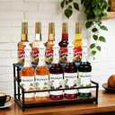 Coffee Syrup Rack Organizer - Metal Bottle Holder for 10 Bottles  Rustic Countertop Display Shelf for Coffee Bar, Kitchen Cabinet, Pantry Storage for Syrups, Liquor, Spice, Tea & Wine (2-Tier)