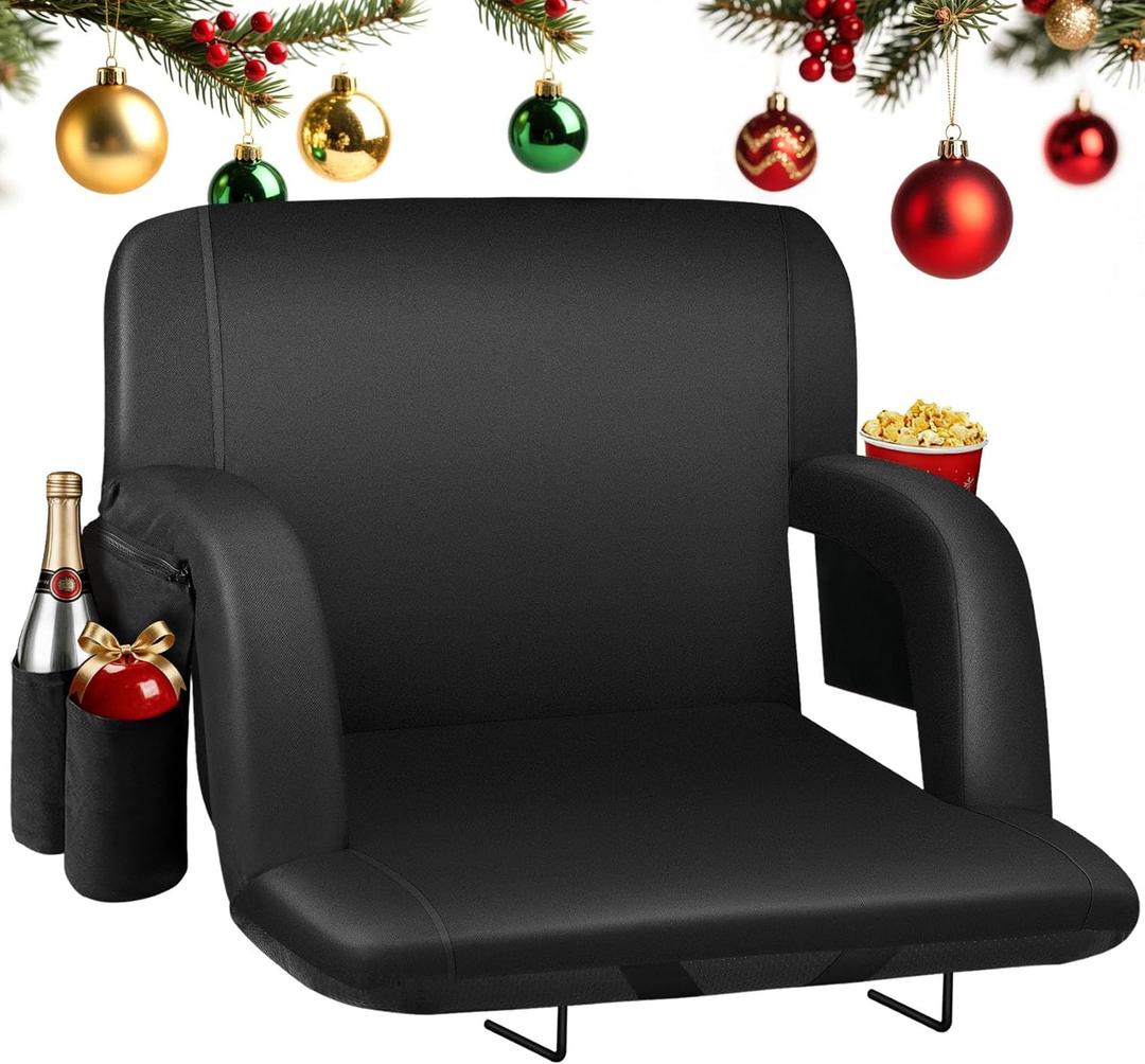 HOPERAN Stadium Seats for Bleachers with Back Support, Half-fold Portable Bleacher Chairs with Back and Cushion, 600D Waterproof Reclining Extra Wide Bleacher Seat for Outdoor Sports, 1 pc