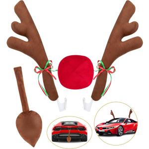 Car Reindeer Antler Kit Christmas Rudolph Auto Decorations, Rudolph Auto Accessories with Tail, Nose - Add Holiday Spirit