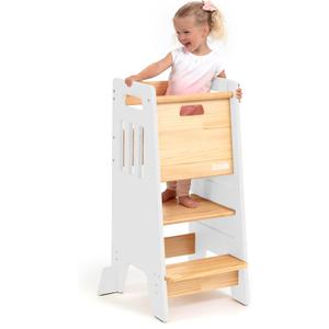 OCODILE Toddler Tower with a Sliding Door and 3 Adjustable Heights - Complete Toddler Kitchen Stool Helper with Support Feet - Safe Design for 18+ Months to 6-Year-Old Kids - White