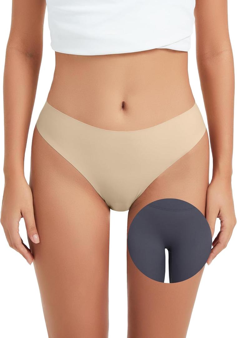 OVRUNS Seamless Thongs for Women No Show Thong underwear High Waist Invisible Panty Liners Workout G-String