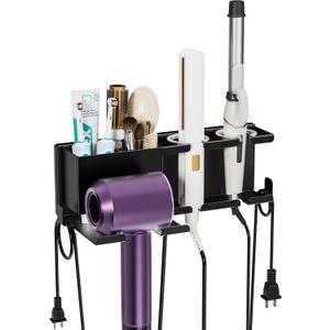 BOIVSHI Hair Dryer Holder Wall Mounted, Metal Hair Tools Organizer, Hair Dryer Holder for Blow Dryer, Curling Iron, Straightener, Bathroom Hair Accessories Tools Organizer, Black