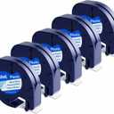 Compatible with DYMO LetraTag Label Maker Refill 91331 White Plastic Tape 12mm x 4m (1/2" x 13') for Labeler Letra Tag 200B LT 100H 100T Plus, 5-Pack Label KINGDOM Label (Black on White)