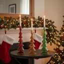 Mumufy 3 Pcs Christmas Tree Taper Candle Holder Christmas Glass Candlestick Holders Xmas Tree Candle Stick Vase for Xmas Centerpiece Festival Party Table Decor