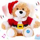SpecialYou Christmas Santa Teddy Bear Singing Stuffed Animal Interactive Musical Plush Electric Toy with Christmas Hat Companion for Kids Girls Boys New Year Decor