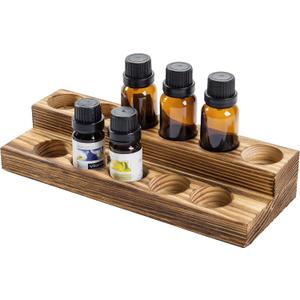 MyGift 8.5 Inch Rustic Burnt Solid Wood Essential Oil Holder Stand with 2 Tier Display, Vanity Tabletop Cosmetic Storage Organizer Rack, Holds 11 (20ml) Bottles