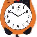 Lafocuse Silent Cat Wall Clock with Swinging Tail Battery Operated, Analog Orange Cat Clocks for Kid's Room, Cute Kids Wall Clock for Living Room Bedroom Home Decor