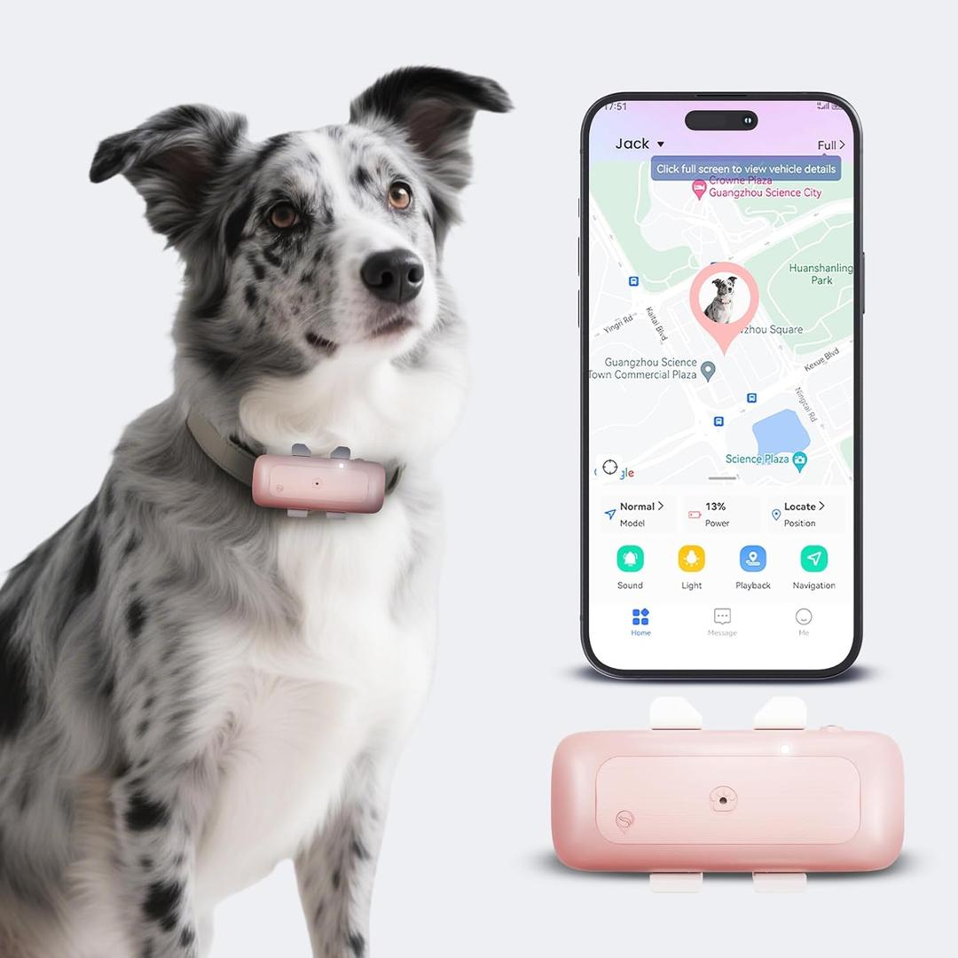 Cat Tracker Mini GPS Tracker Waterproof Dog Tracker with Real-Time Location Escape Alerts for Dogs Cats 6.5lbs+ Pink