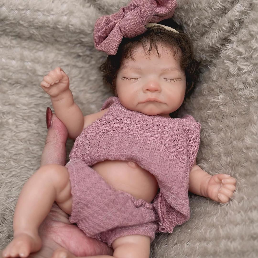 OtardDolls Silicone Baby Doll 10 Inch Full Body Girl with Hair Soft Silicone Reborn Handmade Realistic Newborn Dolls for Kids