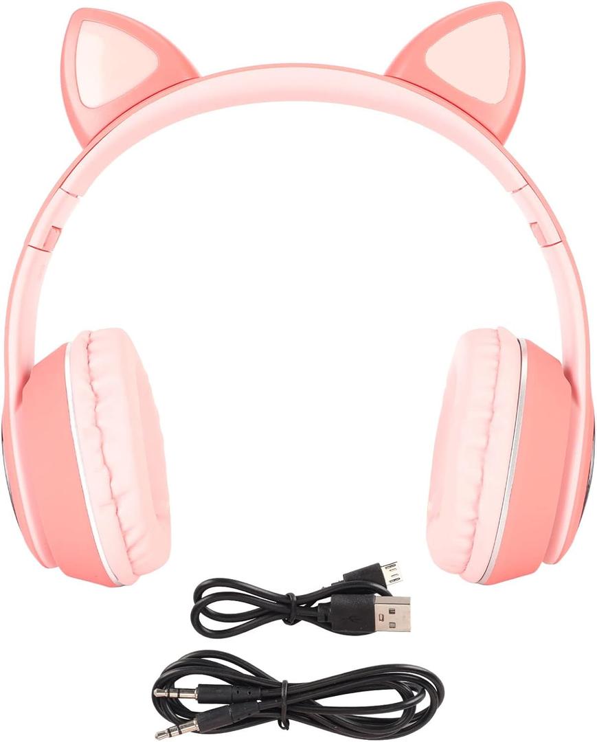 Illuminated Cat Ear Gaming Headset Bluetooth Support Small Memory Card Mode Gaming Headset with LED Microphone LED Gaming Headset