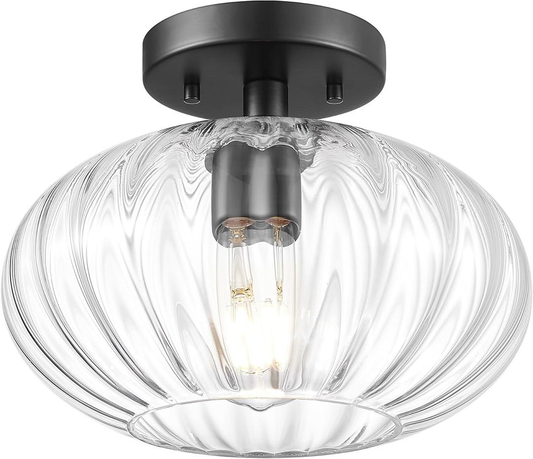 FEMILA Black Semi Flush Mount Ceiling Light, 10.3" Ceiling Light Fixtures for Kitchen Island, Bedroom, Living Room, with Dome Glass Shade, E26 Base, 4FYD85F BK