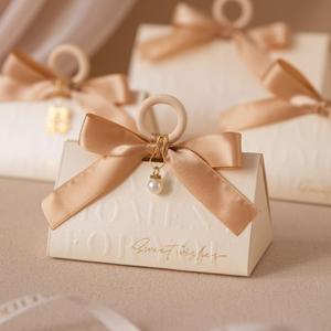 ZJSXINDI 10 Pcs Favor Boxes Gift Wrap Boxes White Gift Box 5"x 3" For Party Favor, Weddings, Bridal Showers, Bridesmaids Gift Wrap Boxes Bulk for Crafting (Champagne Ribbons)